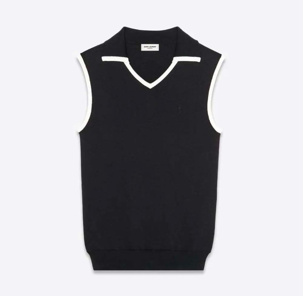 Saint Laurent Sleeveless Knit Polo Top XS